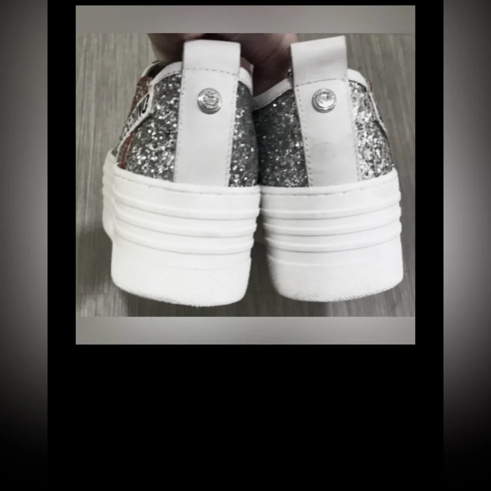 Love Moschino Leather platform sneakers Silver Glitter on White  EU 38 = US 7.5